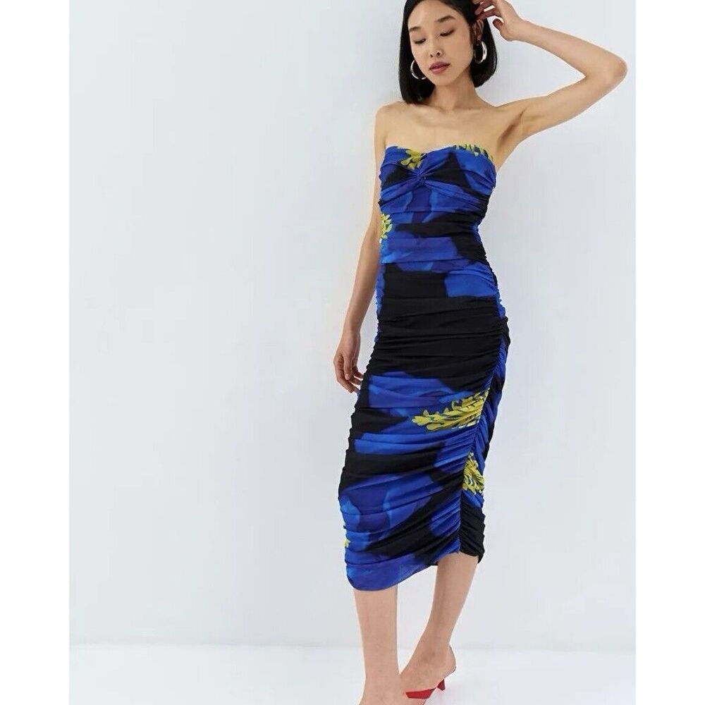 Zara Strapless Tulle Midi Dress - Size Small - Blue/black
